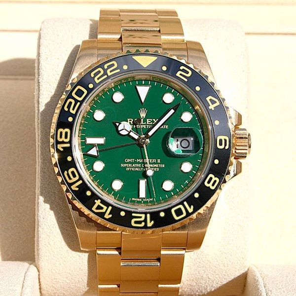 FS: ROLEX 116718 GMT MASTER II WATCH 18K YELLOW GOLD GREEN …