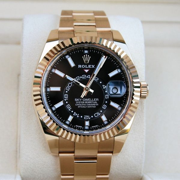 FS: ROLEX 326938 SKYDWELLER 18K YELLOW GOLD BLACK INDEX