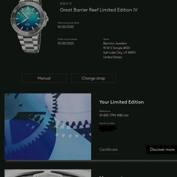 [WTS] Oris Aquis Great Barrier Reef Limited Edition IV 43.5…