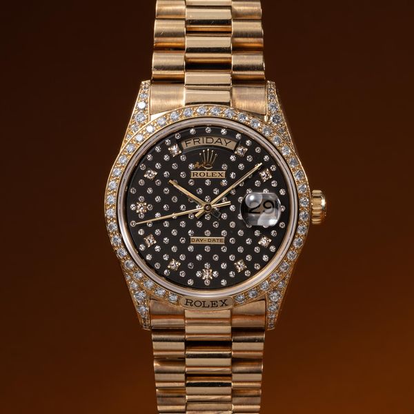 FS: 1986 Rolex 18K YG Diamond Day-Date 18138 Black Diamond …