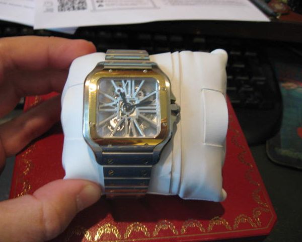 FS: CARTIER STAINLESS STEEL/18K YG Skeleton Santos