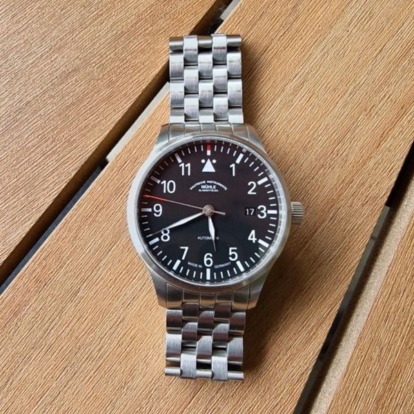 Mühle Glashütte Terrasport II, schwarz, Stahl- und Lederband