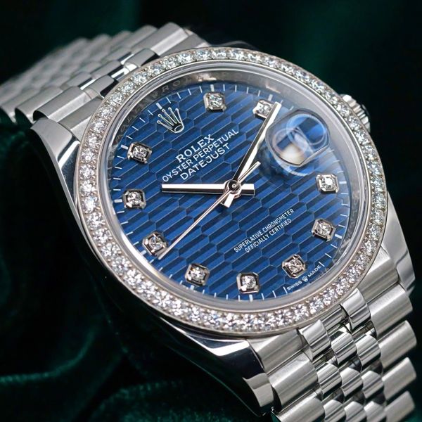 FSOT: 2025 Rolex Datejust 36 Blue Motif Dial Diamond Marker…