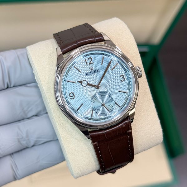 FS: Rolex 1908 NEW 2026 52506 Ice Blue Platinum Brown Leath…
