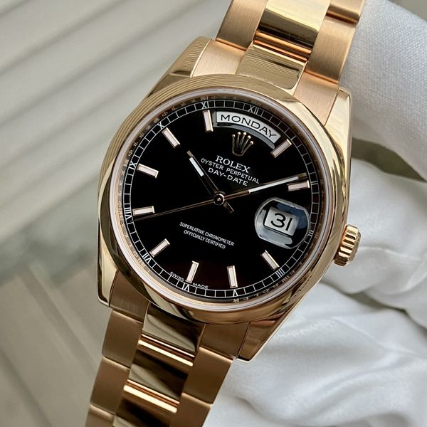 Rolex Day-Date 18K Everose Gold / Black Index 36MM • Ref 11…