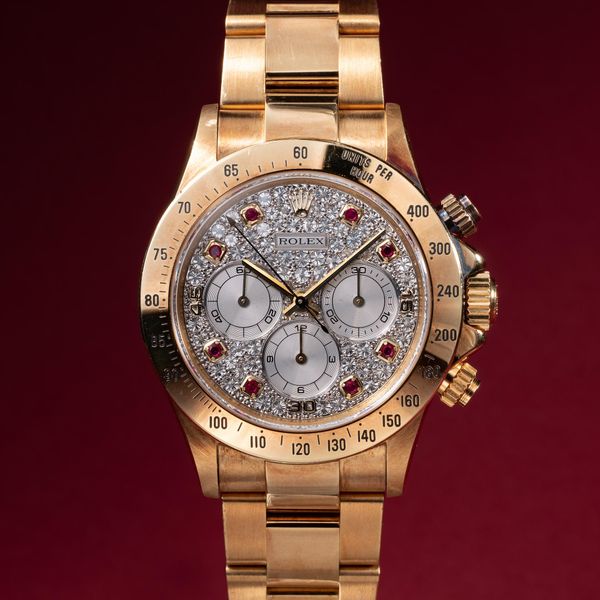 FS: 1991 Rolex 18K YG Daytona 16528 Diamond & Ruby Pave Dia…