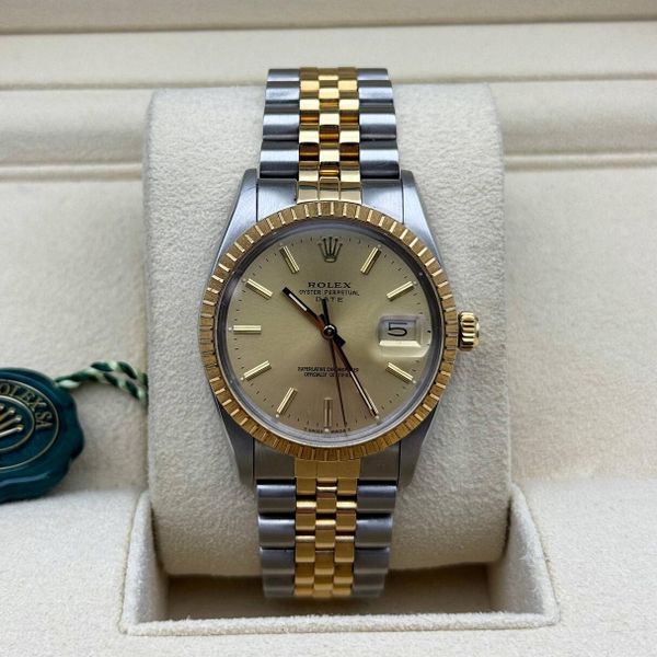1987 Rolex Oyster Perpetual Date 34mm 15053 Factory Champag…