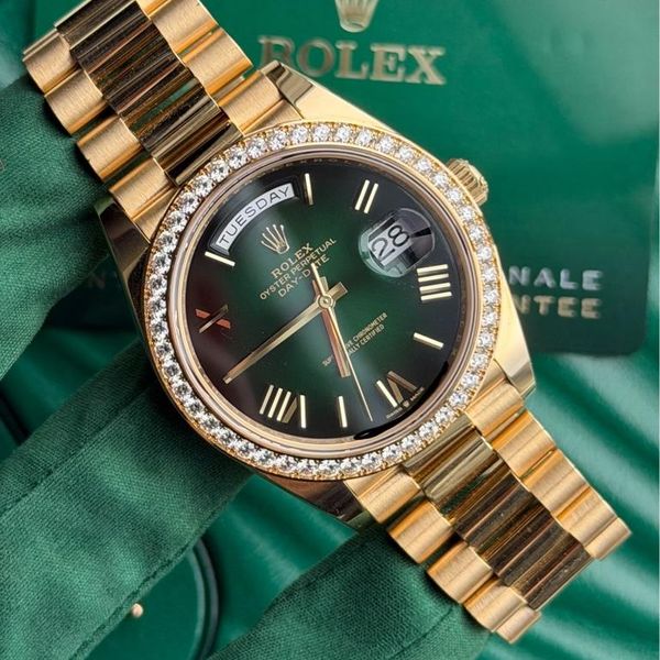 FSOT: 2026 Rolex Day Date Green Ombré Diamond Bezel 228348R…