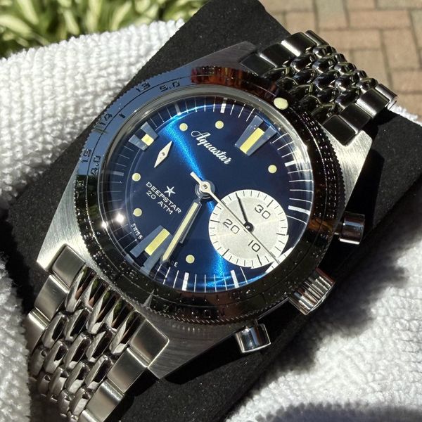 Aquastar Deepstar 39mm Automatic Chronograph Blue Ray - RED…