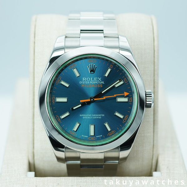 FSOT: Rolex 116400GV MILGAUSS GREEN CRYSTAL Z BLUE DIAL FUL…