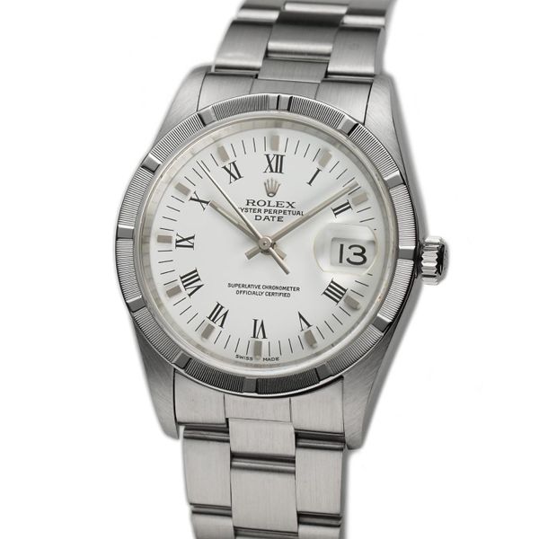 Rolex Oyster Perpetual 34mm Vintage Steel Engine Turned Bez…