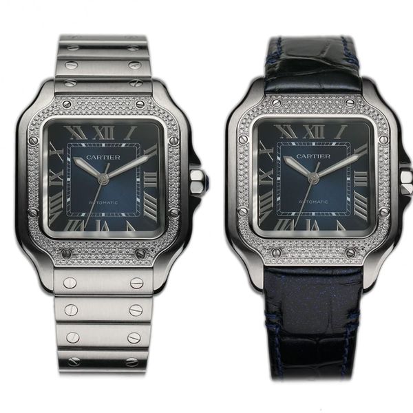 Cartier Santos 35mm Medium Diamond Bezel Blue Dial W4SA0006…