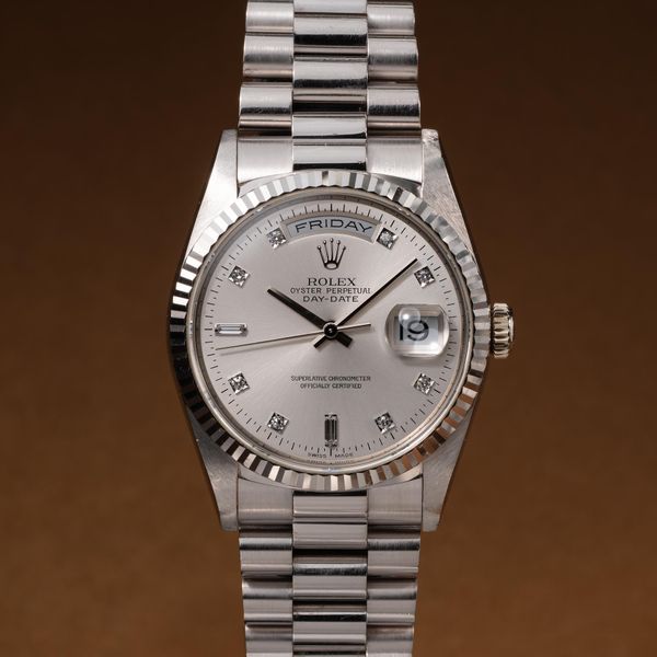 FS: 1995 Rolex 18K WG Day-Date 18239 Silver No-Lume Diamond…
