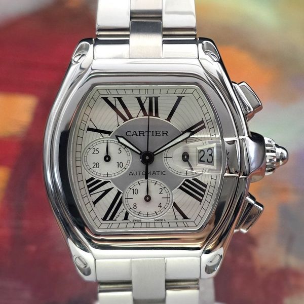 2009 Cartier Roadster XL Chronograph Box & Papers Silver SS…