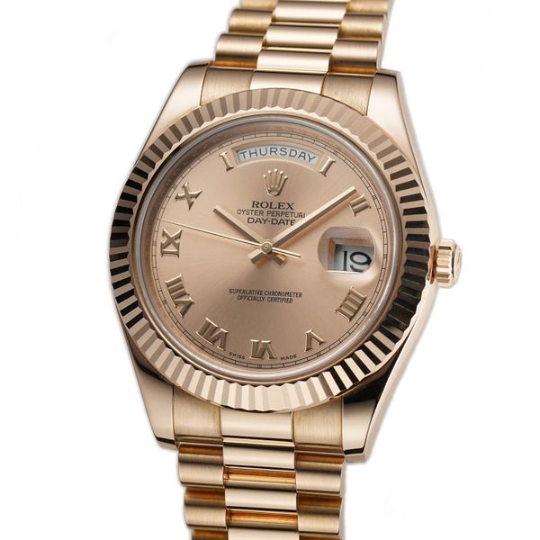 Rolex Day-Date II 41mm 18k RG President Rose Roman Dial Ful…