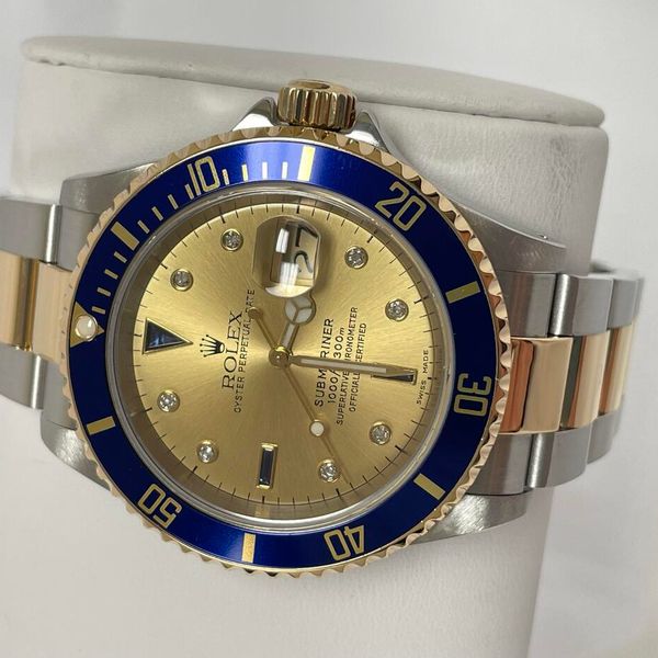FS: Rolex Submariner SS/18k Yellow Gold Champaign Serti 166…