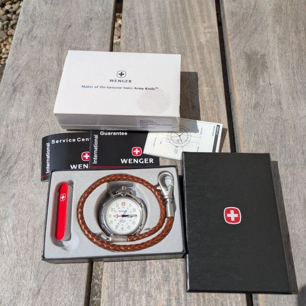 TU Wenger Alert Alarm Pocket Watch mit Lederkordel und Box