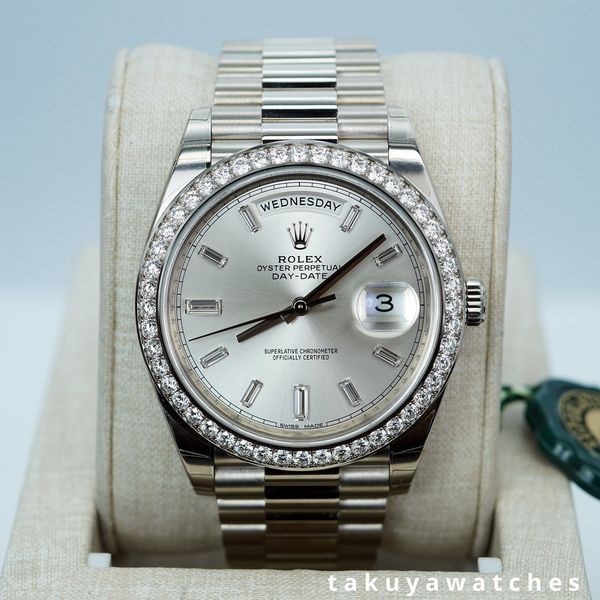 FSOT:NOS Rolex 228349RBR DAY DATE 40 WHITE GOLD DIAMOND BEZ…
