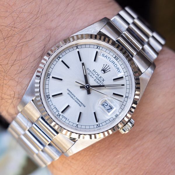 FS: 1993 Rolex Day-Date Ref. 18239 | Silver Stick Dial