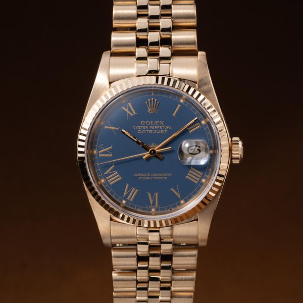 FS: 1987 Rolex 18K YG DateJust 16018 Blue Roman Numeral Tro…