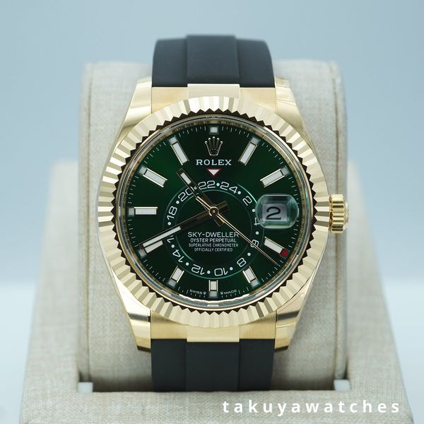 FSOT:BNIB Rolex 336238 SKY-DWELLER YELLOW GOLD GREEN DIAL O…