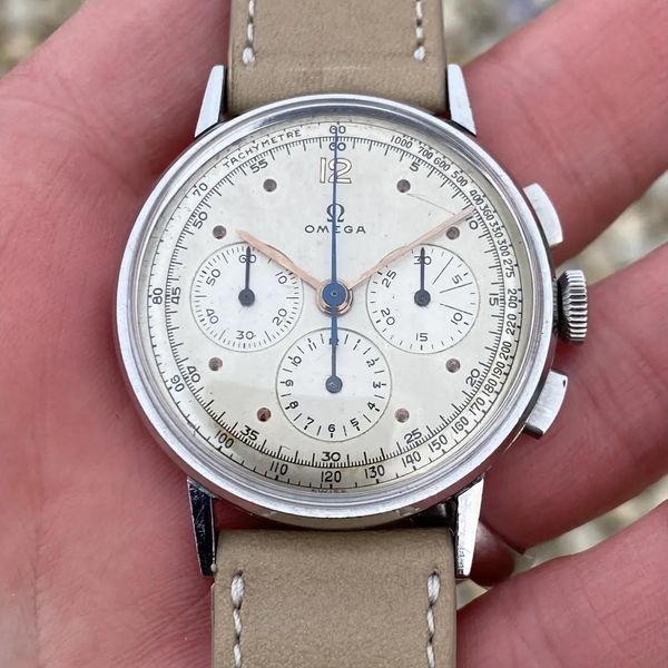 1942 Omega chronograph w/ pre-321 27CH movement, steel case…