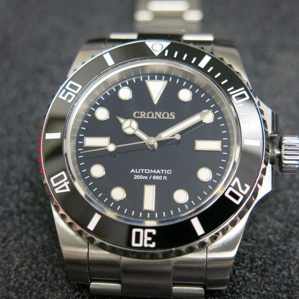 Cronos No Date NH35 Sub Diver Watch Black Dial Bracelet Rub…
