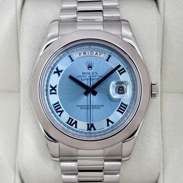 FSOT:2014 Rolex Day-Date II 41mm 218206 Platinum Ice Blue R…