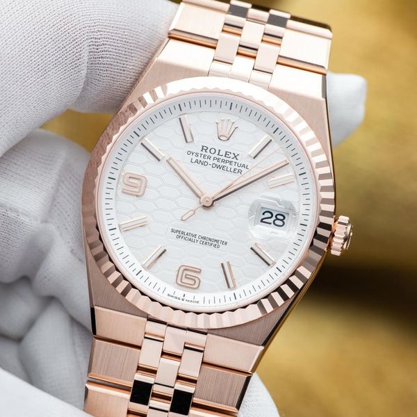 FSOT: Rolex Land-Dweller Everose Gold 40mm White Honeycomb …