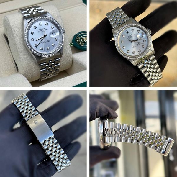 1996 Rolex Datejust 36mm 16234 factory silver diamond dial …