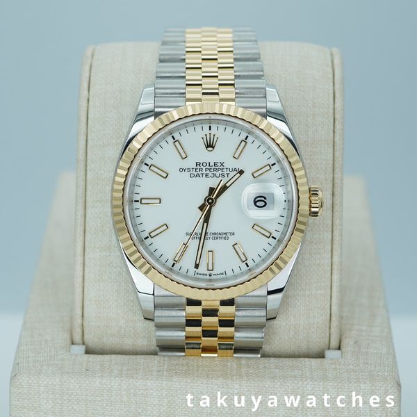 FSOT: Rolex 126233 DATEJUST 36 18K YG STEEL WHITE DIAL JUBI…