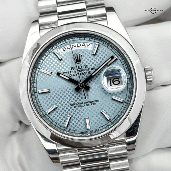 FS: Rolex Day-Date 40 228206 950 Platinum Ice Blue Diagonal…