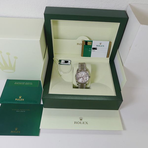 FS 40mm White Gold Day Date President Silver Roman Box Pape…