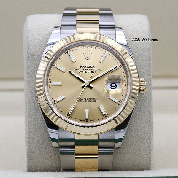 FSOT: Rolex 126333 DateJust 41MM 18K YG/SS Champagne Stick …