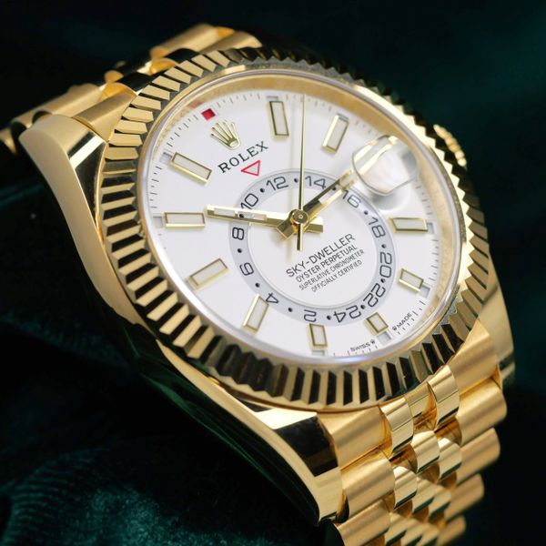 FSOT: Rolex Sky-Dweller White Dial Yellow Gold Fluted Bezel…