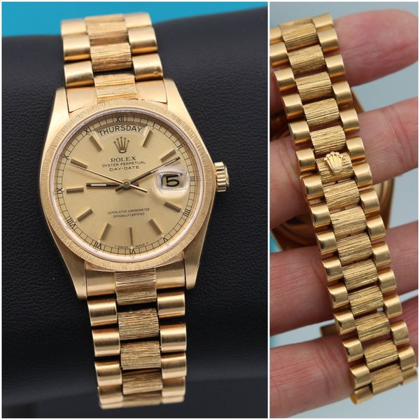 Rolex President. Day Date. 18K Solid Gold. Bark finish. 180…