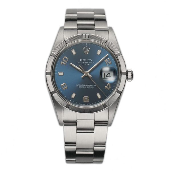 Rolex Oyster Perpetual 34mm Vintage Steel Engine Turned Bez…