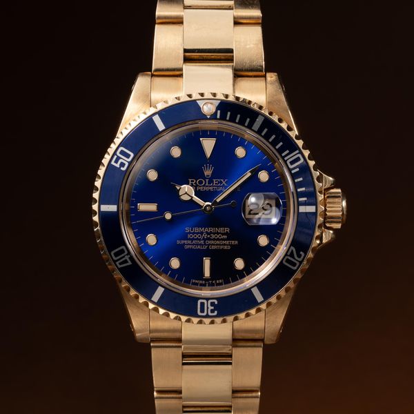 FS: 1990 Rolex 18K YG Submariner 16618 Purple Blue Dial