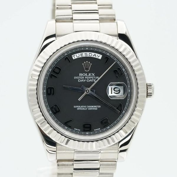 FS: Rolex Day Date II 218239 18k White Gold Black Arabic Di…