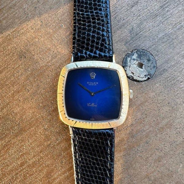 FS: Rolex Cellini Square 18K Yellow Gold Blue Vignette Dial