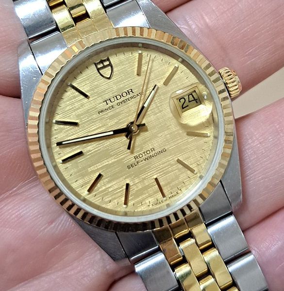 Vintage Rolex Tudor 2 Tone Prince Oysterdate 74033 Linen Di…