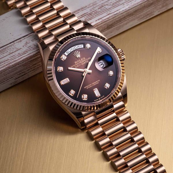 FS: Rolex Day-Date 36 Everose Brown Ombre Diamonds Fluted P…