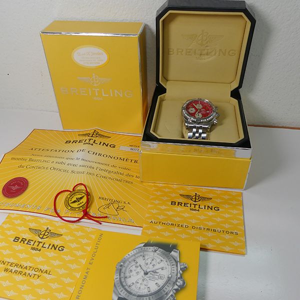 FS Breitling Chronomat Red Dial Factory Diamond Bezel. A133…