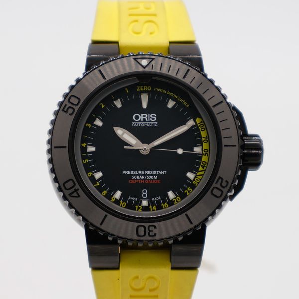 FS: Oris Aquis Depth Gauge 46mm BlackSteel on Yellow Rubber…