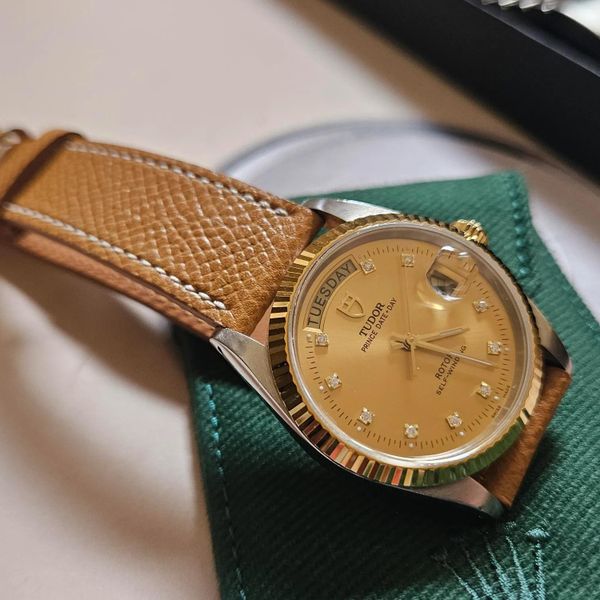 Very Nice Tudor Prince Day Date Diamonds  Champagne Dial