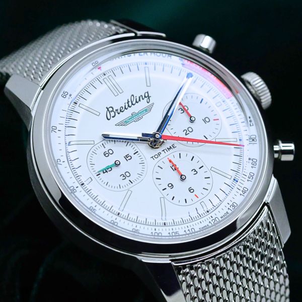 FSOT: Breitling Top Time White Dial White Sub-dials Mesh Br…