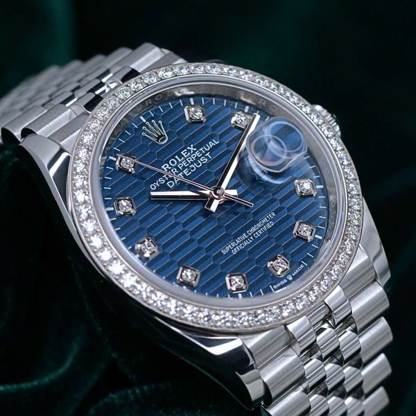 FSOT: 2025 Rolex Datejust 36 Blue Motif Dial Diamond Marker…
