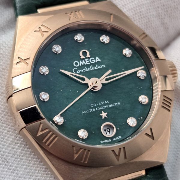 BRAND NEW Omega Constellation Ladies 18K Sedna Gold Green A…